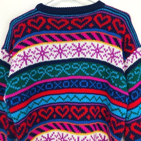 Ashley Colorful Design Stripe Knit Pullover Retro Crew Neck Sweater - Picture 9 of 15